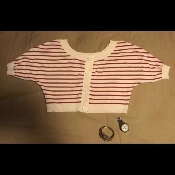 Guess Red & White Striped Knit Cropped Top XS - Picture 4 of 6